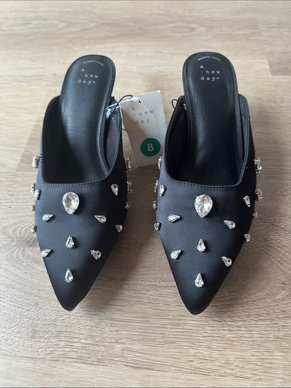 a new day Black Jeweled Pointed Slip-On Mules